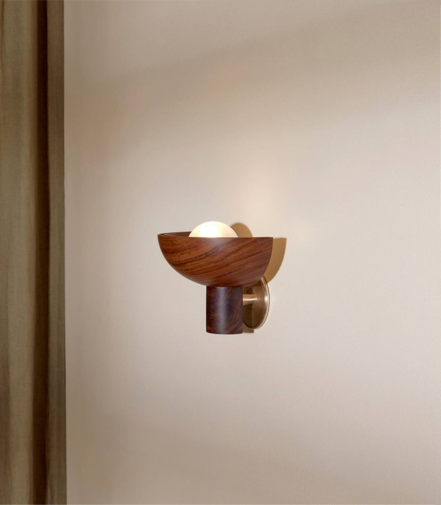 Marz Designs Selene Small Uplight Wall Light in Walnut/Brushed Brass