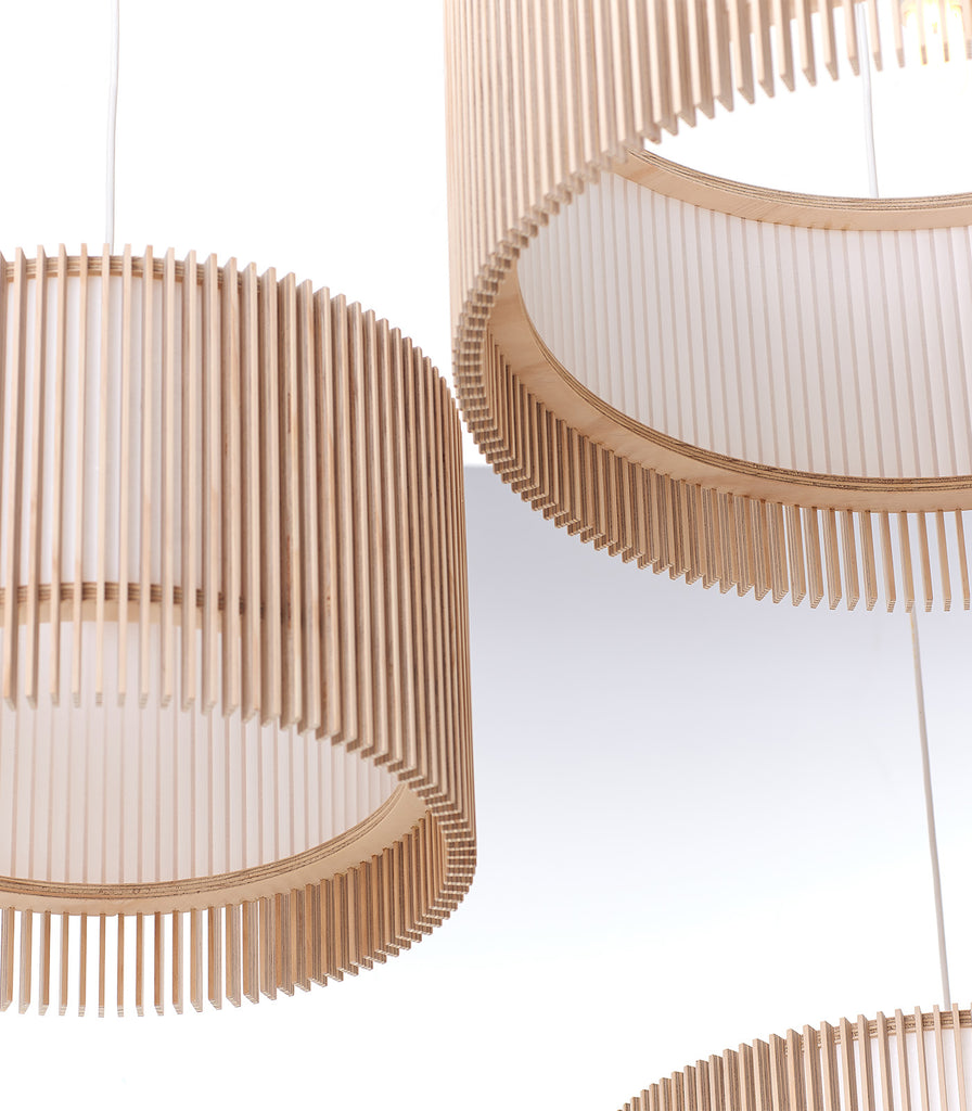 Maker Design Studio iO drum pendant light in cluster close up