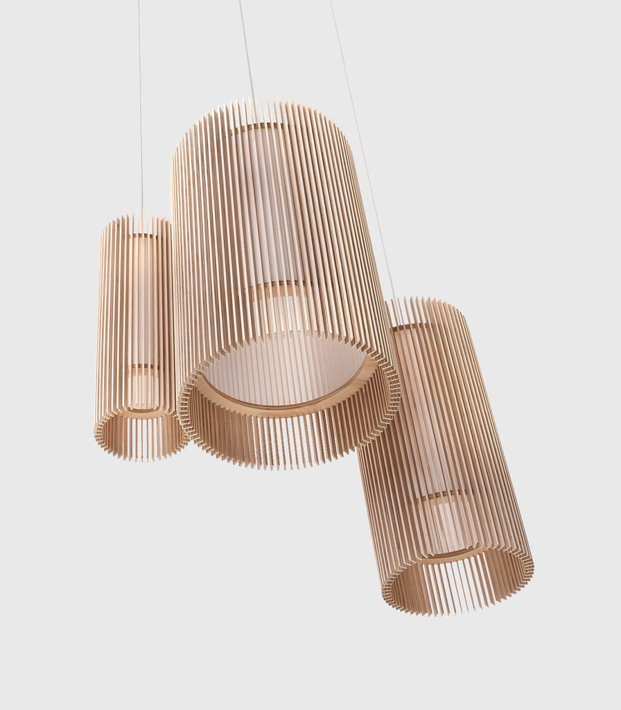Maker Design Studio iO long pendant light in cluster view from beneath